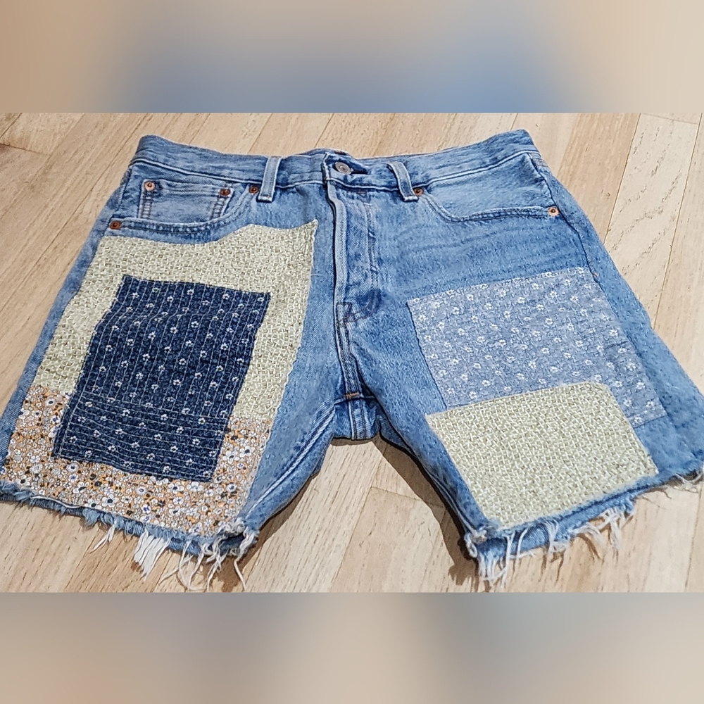 Levi's Blue Patchwork Jean Shorts